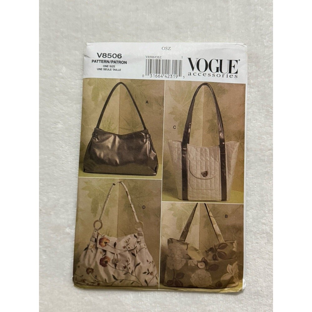 Vogue Sewing Pattern V8506 Tote Bags Purse Carry Craft Project 8506 Accessories